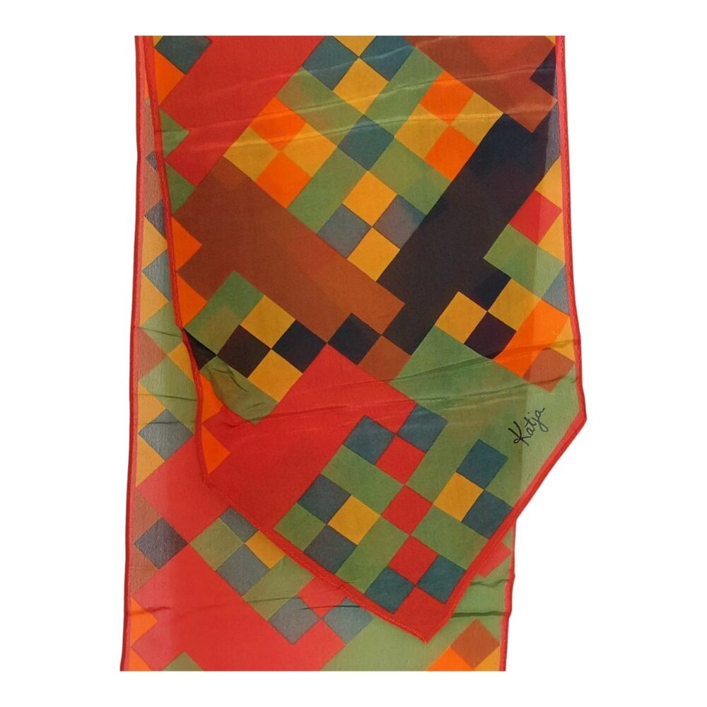 Vintage Katja Block Print Geometric Scarf 50 x 10